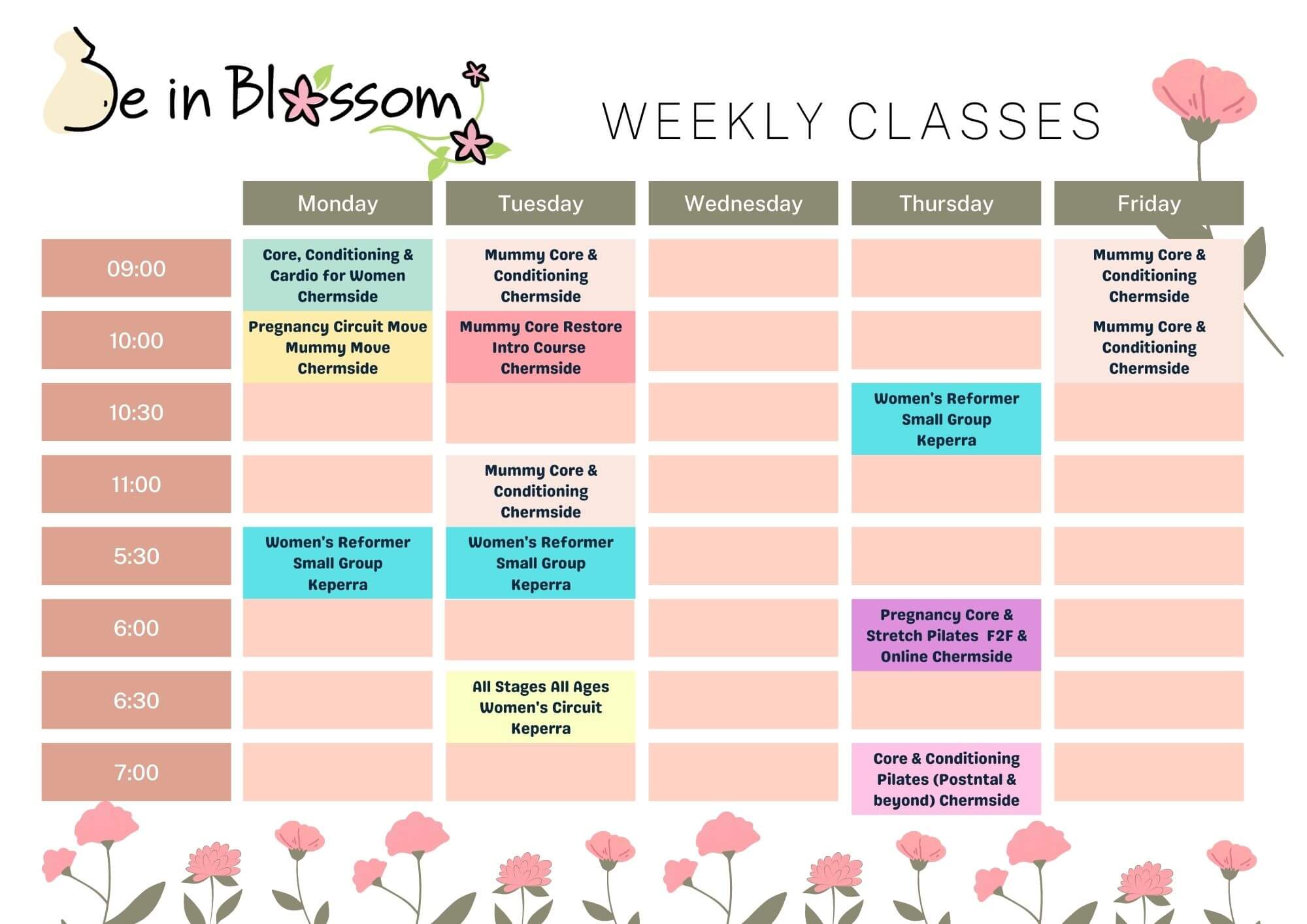 Classes 2023 timetable